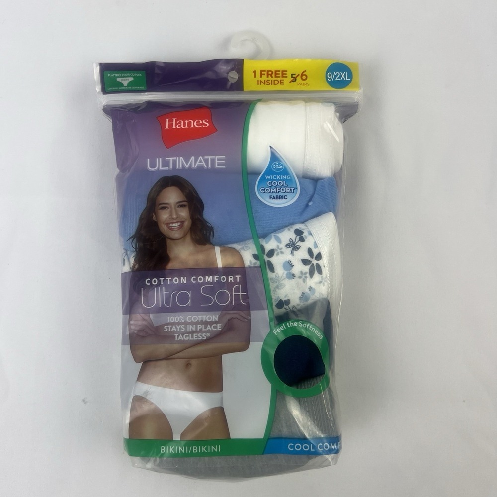 Hanes Bikini Panties Cotton Comfort Ultra Soft (6-pack), 9/2XL